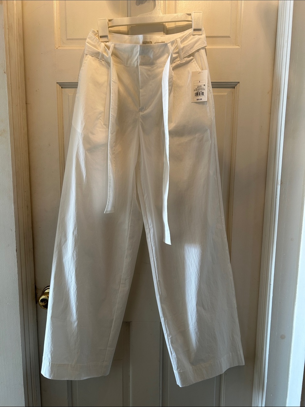 a new day White High-Waist Wide-Leg Poplin Pants with Tie Belt